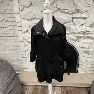 Ali Ro Black Full Zip w/Snaps Elastic Waist Hooded Anorak Rain Jacket